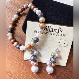 New Dillard’s Fresh Water Pearls Colorful Earrings Bracelet Set Sterling Silver
